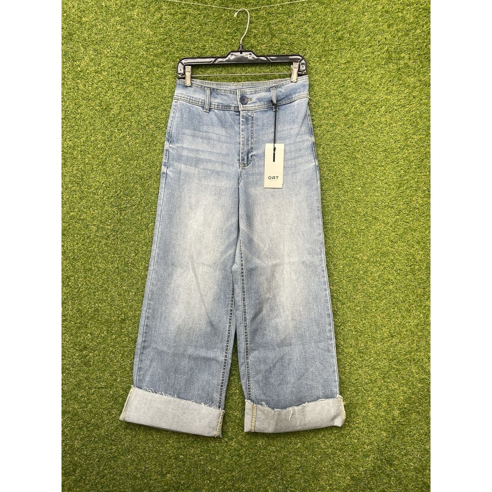 OAT Jeans Womens 2/26 High Rise Straight Wide Leg Fringed Hem Baggy y2k NWT